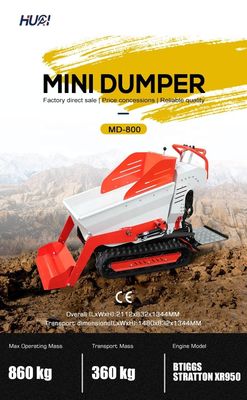 Capacità di carico 800 kg Mini Crawler Dumper con motore da 6,5 CV e flusso idraulico 28.8 L
