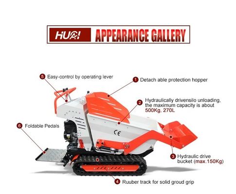Capacità di carico 800 kg Mini Crawler Dumper con motore da 6,5 CV e flusso idraulico 28.8 L