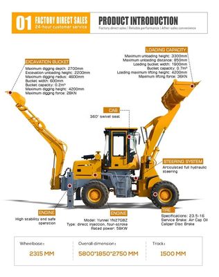 Cibo e bevande Mini Excavator Backhoe Loader con 3 cbm Capacità del secchio a prezzi accessibili