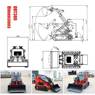 1950 x 1100 x 1300 mm Skid Steer Loader con 739 / 2 cilindrata del motore Piccole dimensioni