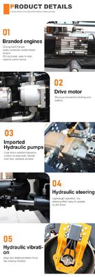 0.3 Ton Diesel Gasoline Mini Road Roller con pompa idraulica Huade e motore Kubota