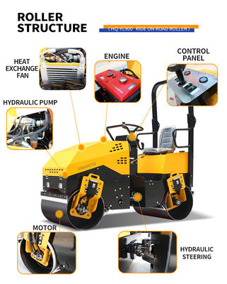 70Hz Frequenza di eccitazione 1.5t Doppia ruota Completamente idraulica Motore standard europeo Road Roller